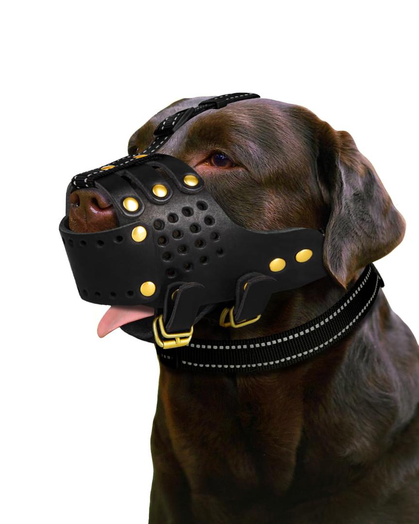 Dog Muzzle, Leather Basket Soft Muzzles Medium Breeds, Pitbull Dog Muzzle Amstaff, Staffordshire Terrier, German Shepherd, Dalmatian, Doberman Adjustable (M)