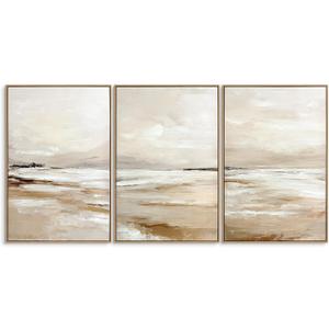 Zessonic Large Neutral Coastal Beach Wall Art Landscape Texture Art,24"x36", 24" x 36"x3 Panels
