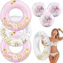 6 Pcs Bachelorette Pool Floats 36 Inch Team Bride Inflatable Ring Tubes 16 Inch Bride Beach Balls Pink and White Bachelorette Party Decorations for Bridal Shower Stagette Engagement Summer
