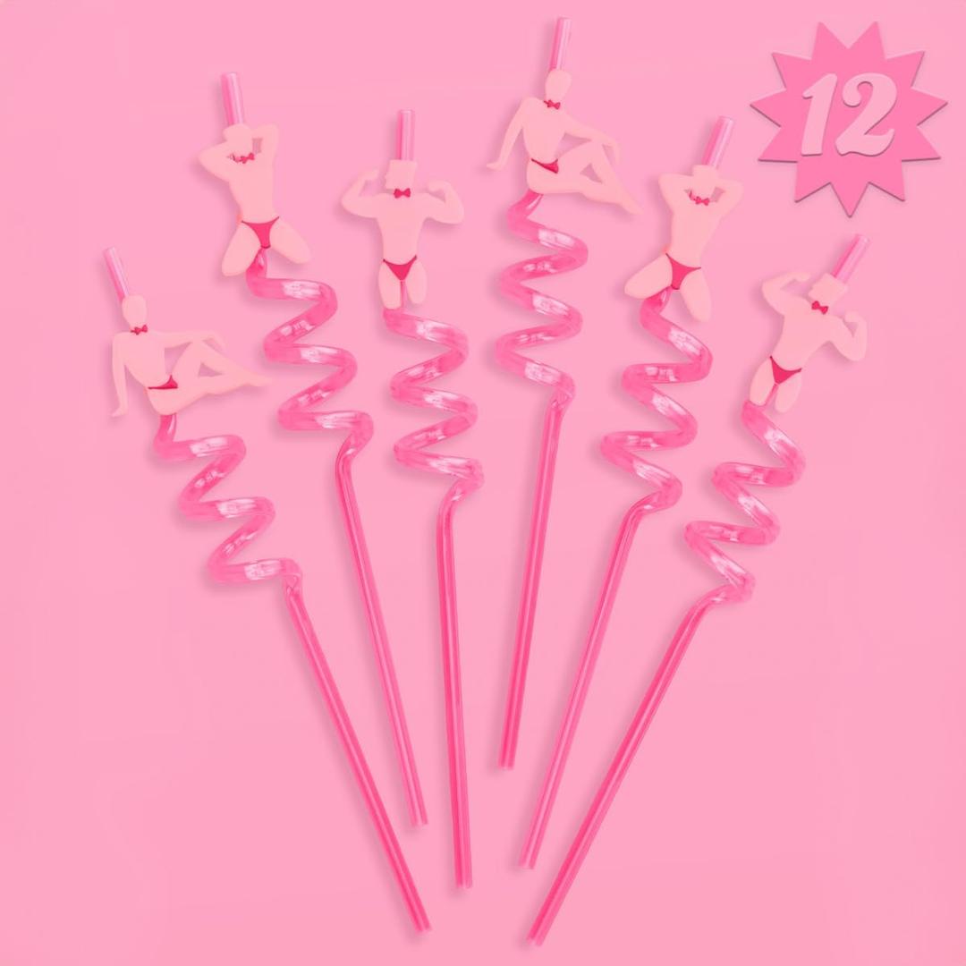 xo, Fetti Bachelorette Party Pink Reusable Straw Set - 12 pc | Male Dancer Stripper Bach Party Decoration, Bridal Shower Supplies, Bridesmaid Favor, Bride to Be Gift, Engagement Drinkware (9 Inches)