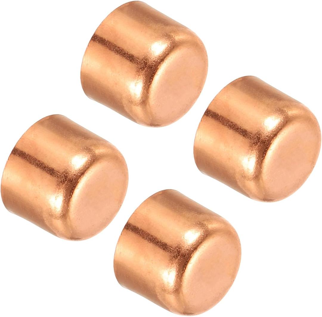 PATIKIL 5/8 Inch ID Copper Pipe End Cap, 4 Pack Copper Fitting Cap Sweat Plug Solder Connection for Plumbing HVAC Air Conditioner, Copper Tone