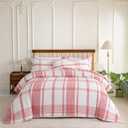 Sophia & William Cotton Comforter Cover Set Twin Size, Waffle Weave White Duvet Cover Set 2 Piece, White + Red