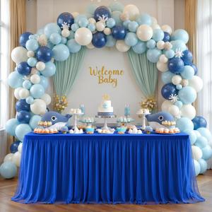 Royal Blue Tulle Tablecloth for 8 Foot Rectangular Tables 8ft Royal Blue Table Cloths Rectangle Wrinkle Free Table Cover with Skirt for Wedding Birthday Party Baby Shower Banquet Buffet Cake Cocktail (96" x 30" (8FT - 1 Pack))