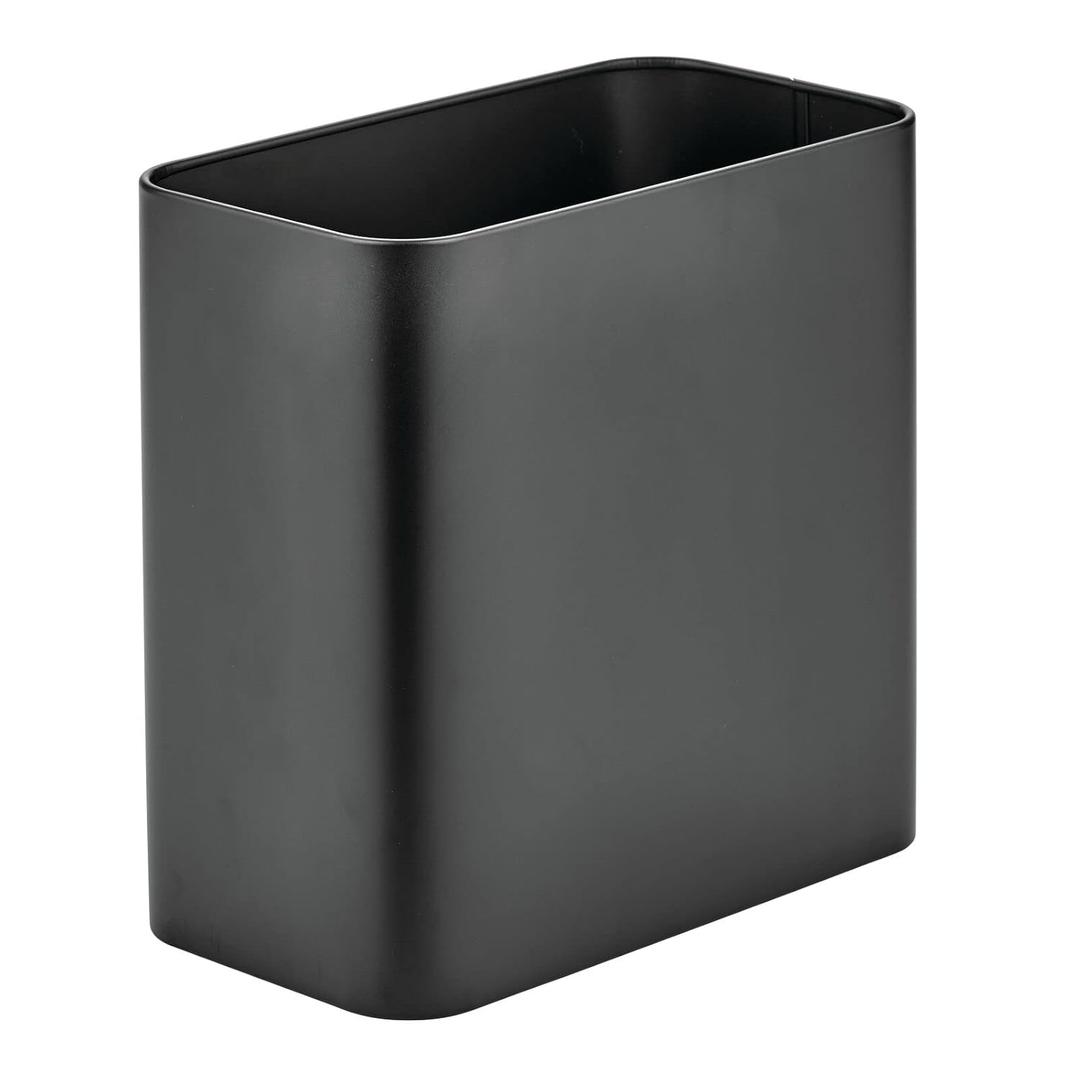 mDesign Small Metal 2.4 Gallon/9 Liter Trash Can Wastebasket Garbage Bin for Bathroom, Slim Rubbish Waste Bin Trashcans - Mirri Collection - Black (Pack of 1)