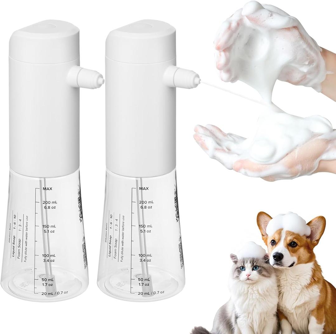 2 Pack Electric Dog Foam Machine Sprayer, Soap Dispenser | Rechargeable 1100mAh, IPX8 Waterproof, 230mL Capacity, Deep Cleaning Pet Fur, For Bathroom Kitchen Pets Dogs Cats