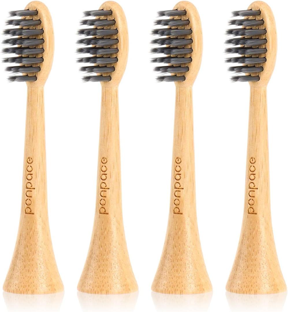 Bamboo Toothbrush Heads Compatible with Philips Sonicare, Soft Charcoal Infused Bristles, Whitening & Deep Cleaning