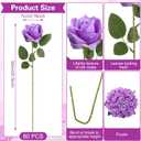 80 Pcs Roses Artificial Flowers, Silk Purple Artificial Flowers Petals Long Stem Roses for Wedding Bouquet Home Party Decor