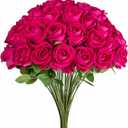 36 Pcs Hot Pink Artificial Roses with Stems, 2" Real Touch Velvet Faux Flowers Bulk for Wedding Bouquets, Centerpieces, Bridal Shower, Fuchsia Fake Floral Arrangement Decor