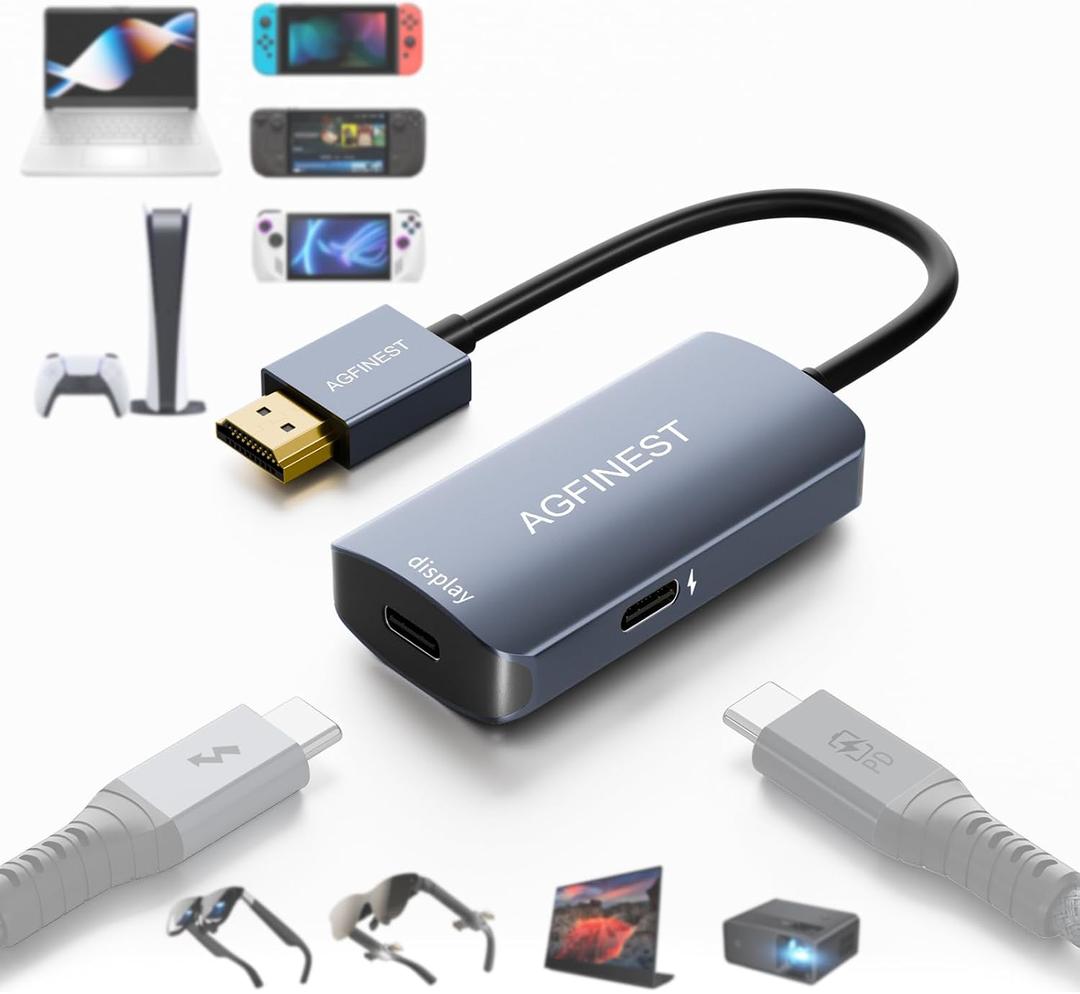 HDMI to USB C Adapter 4K@60Hz - HDMI Source to USB-C Display, Aluminum Housing for PS5, Xbox, Switch, Laptop, Fire TV Stick to AR Glasses XREAL, Rokid, RayNeo, Viture, Portable Monitor, Projector