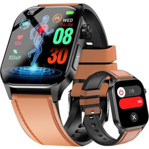 Advanced Health Smartwatch for Women Men with Real-Time Monitoring of Heart Rate, Blood Oxygen, Body Temperature, Blood Pressure, Sleep Quality and Stress Levels.Always-On Display (Brown)