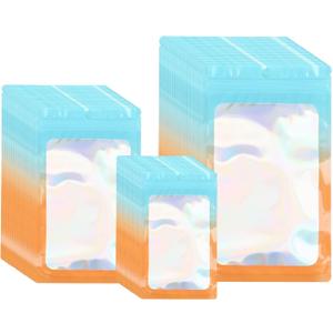 300 Pack 3 Sizes Colorful Resealable Plastic Bags for Food Storage, Zipper Bags with Clear Front Window, Packaging Pouch for Small Business (Blue & Orange, 2.9x4.7 inch, 4.1x5.9 inch, 4.7x7.9 inch)