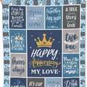Gifts for Wife Blanket for Men Women Wife Her Couple,Blue Romantic Marriage Gifts for Her Throw Blanket,Happy Anniversary to My Wife from Husband, Valentines Gift Idea 50"x 60"