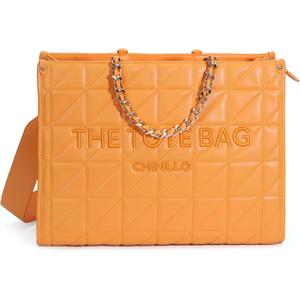 Chinllo Tote Bag for Women Top Handle Satchel Purse and Handbags with Shoulder Strap (Medium 14 IN, Orange-2-quilted)