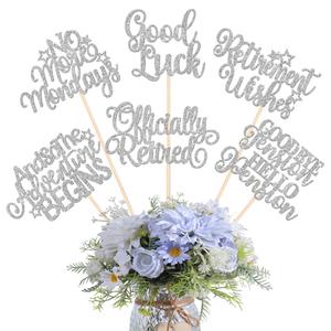 12 Pack Happy Retirement Centerpiece Sticks Officially Retired Table Flower Centerpieces Sticks No Work Zone Floral Decorations for Retirement Theme Birthday Party Centerpieces Supplies Silver
