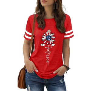 American Flag Shirts for Women 4th of July T-Shirt USA Flag Patriotic Shirt Stars and Stripes Summer Tees (XX-Large, 6 Red)