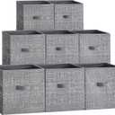 SONGMICS Storage Cubes, 11.8 x 11.8 x 11.8 Inches Non-Woven Fabric Bins with Double Handles, Set of 8, Closet Organizers for Shelves, Foldable, for Clothes, Cattail Gray UROB830G01