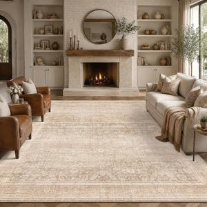 Schweek 8x10 Neutral Area Rug Vintage Washable Rugs for Living Room Beige