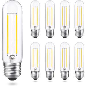 Dimmable T10 LED Bulbs, 5000K Daylight T30 LED Tubular Edison Light Bulbs 2W Tube Vintage Led Bulbs 25 Watt Equivalent, E26 Medium Base 200LM, Clear Glass Cover, 8-Pack