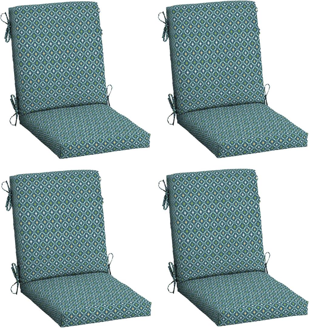 Arden 4-Pack Outdoor Patio Dining Chair Cushion, 20x44, Rain-Proof Seat Pad, Fade-Resistant Outdoor Cushion Alana Tile