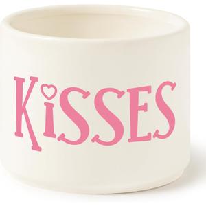WATINC Valentines Day Candy Dish Mini Ceramic Bowl, Wishes Candy Cane Tiered Tray Decor,Love Heart Snack Sweets Table Shelf Accents Gift for Party Home Kitchen (Kisses)