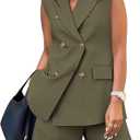 Women's Sleeveless Suit Jacket Vest Shorts Suit Lapel V-Neck Button Office Business Casual Outfits Suits, Size M, Army Green