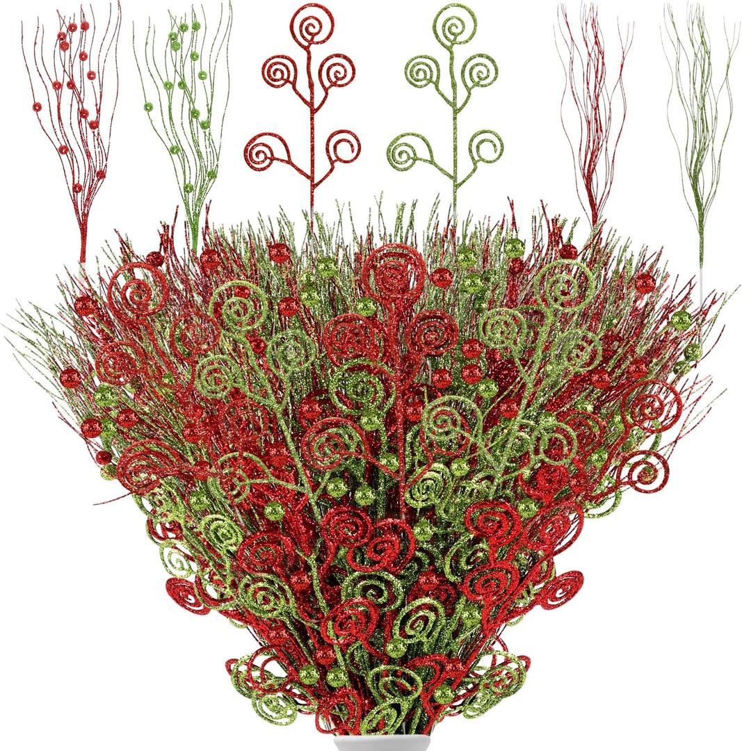 48 Pcs Red and Green Christmas Tree Decorations Ornaments Christmas Tree Filler Branches Christmas Picks Sticks for Tree