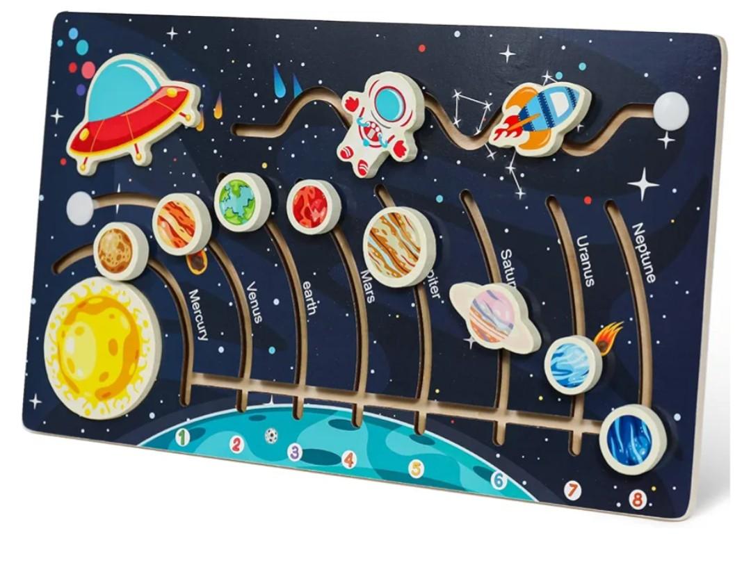 Movable Solar System Puzzle for Kids 3-6, Wooden Space Toys, Planets for Kids Preschool Learning Activities, Gift for Boys, Girls