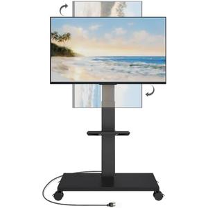 Neothm Mobile TV Stand with Power Outlet, Tilting & Swivel Rolling TV Cart for 32-75 Inch TVs, Height Adjustable Portable TV Stand with Shelf, Portrait/Landscape, 88 lbs Capacity, Max VESA 600x400mm