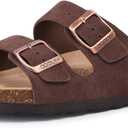 ODOLY Unisex Cork Footbed Slide Sandal, Arch Support Summer Outdoor Sandals with Adjustable Buckle for Women and Men (8 Women/6.5 Men, Brown Suede)