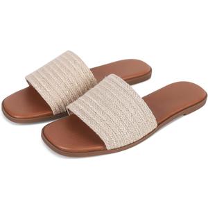Tscoyuki Slides Sandals for Women Basic Slip On Flat Sandals Open Toe Comfort Beach Sandals Slippers for Casual Dressy Summer