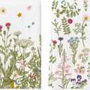 Artoid Mode Wildflower Floral Kitchen Towels Dish Towels, 18x26 Inch Leaves Holiday Decoration Hand Towels Set of 2 (Beige)