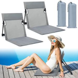 Karenhi 2 Pcs Foldable Poolside Chairs Portable Beach Chair Folding Poolside Chairs for Edge of Pool for Adults Traveling Camping Picnic Lawn Accessories (Light Gray)