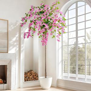 Erimda 7.2FT Artificial Bougainvillea Tree Artificial Tree Tall Potted Fake Bougainvillea Trees for Outdoor Indoor Lifelike Potted Faux Plants with Wood Trunk and Flowers Office Wedding Home Decor