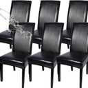 SearchI Waterproof Dining Chair Covers Set of 6, Stretch Oilproof Parsons Chair Slipcovers Removable Washable Kitchen Chair Protector for Dining Room ((Pu Leather Black)