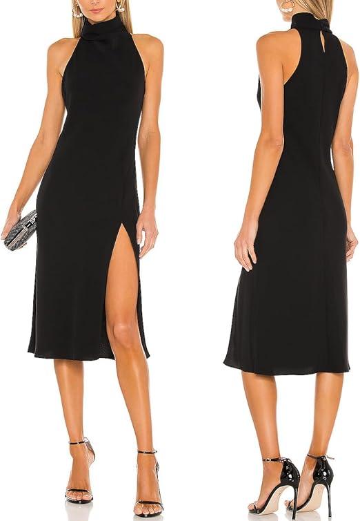 ALENDA DANMOS Women's Sleeveless Bodycon Halter High Neck Midi Dress Thigh High Slit Cocktail Party Dress  (Large)