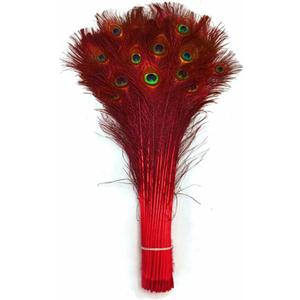 Feather Store - 10 Real Dyed Peacock Eye Feathers 30-35" - Perfect for Crafts, Weddings, Halloween, Home Decor, Peacock Feathers for Vase, Peacock Feather Decorations, and More - Red
