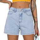 onlypuff Women Denim Shorts Ripped Mid Waisted Jean Shorts with Pockets L