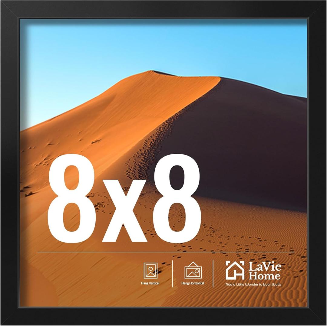 LaVie Home 8x8 Picture Frame - Black Square Frame with HD Plexiglas, Display for Vertical or Horizontal, Classic Collection