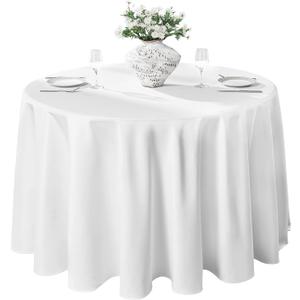 VidaFete 108inch Round Tablecloth Polyester Table ClothStain Resistant and Wrinkle Polyester Dining Table Cover for Kitchen Dinning Party Wedding Rectangular Tabletop Buffet Decoration (White)