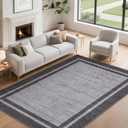 Large Area Rug 9x12 Modern Bordered Rug Non Slip, Washable & Foldable, Minimalist Neutral Carpet, Low Pile Thin Foldable Printed Mat, Soft Non Shedding Floor Cover for Office, Black