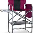 30" Tall Directors Chair with Side Table, 400LBS Bar Height Folding Camping Chair for Makeup Artists, Outdoor Events, Portable Foldable Chair with Cup Holder & footrest - Light Wine Red