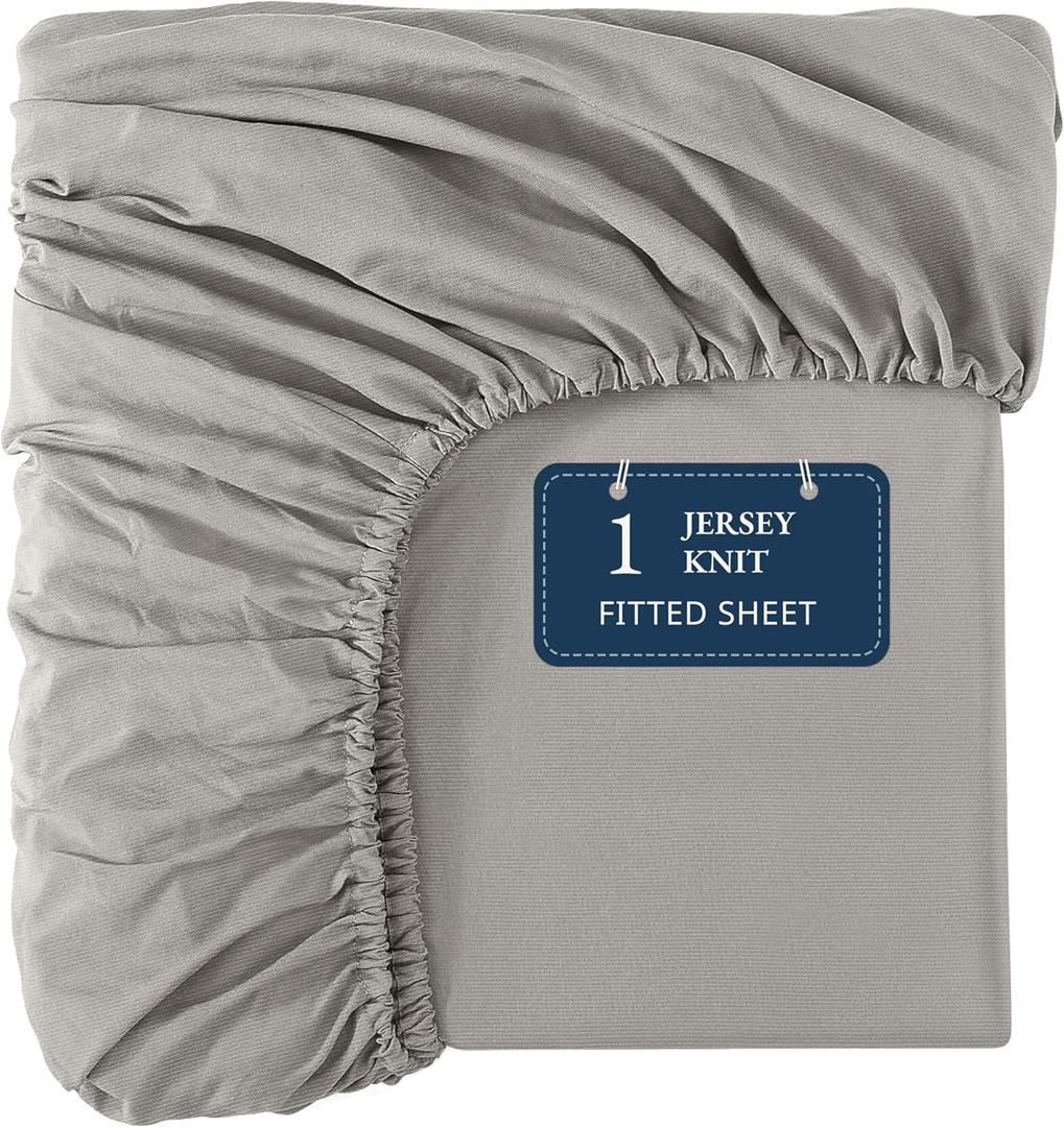 Twin Size Fitted Sheet - Stretchable Jersey Knit Fabric - Snug Fit Up to 15" Deep Pocket Fitted Bottom Sheet - 100% Polyester, Ideal for Relaxing Sleep - Machine Washable, Anti Pilling - London Fog