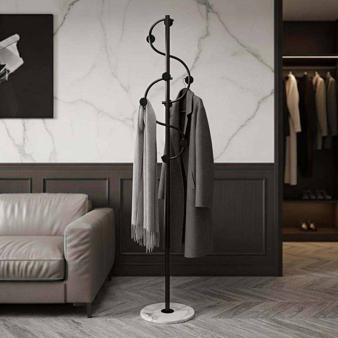 Musical Note Coat Rack Freestanding, 1.0mm Thickened Iron, 8 Smooth Round Hooks, Modern Unique Design, Space-Saving Entryway