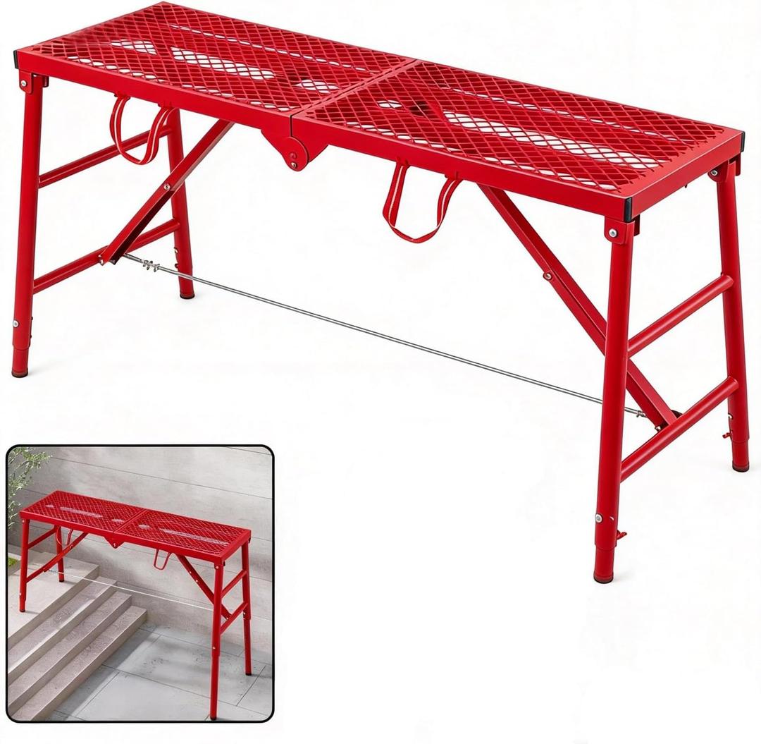 800LBS Foldable Scaffolding Platform, 71x16x60 Inch Alloy Steel Adjustable Height Portable Work Ladder, Ideal for Standard Staircase Painting Wiring Car Wash Home Decor & Industrial Maintenance