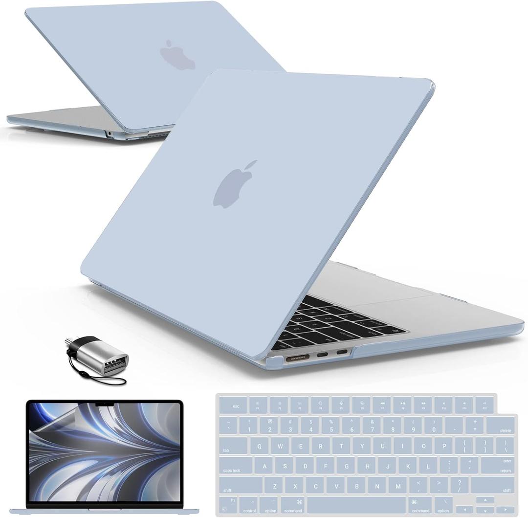 IBENZER Compatible with 2025 2024 2023 2022 MacBook Air 13 inch Case M4 A3240 M3 A3113 M2 A2681, Hardshell Case & KeyboardCover & ScreenFilm & Type-C for Mac Air 13.6, Sierra Blue, AT13-KK-SIBL+2TC