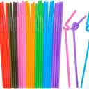 100PCS Flexible Plastic Straws, Colorful Disposable Bendy Party Fancy Straws12.8inch Extra Long Straws Party Decorations