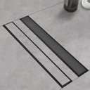 Linear Shower Drain with Tile Insert Panels, 24 Inch Black 304 Stainless Steel Rectangle Shower Floor Drain, with Hair Catcher, Adjustable Feet, Fits Bathroom, Balcony