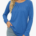JomeDesign Womens Tops Long Sleeve Crew Neck Shirts Loose Casual Blouse Fall Clothes (Small, Blue)