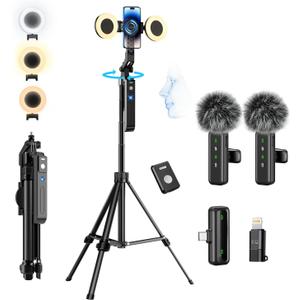 yAyusi Magnetic Vlogging Kit for iPhone/Android, 70.9" Auto Face Tracking Tripod for iPhone with Light, Microphone/Remote Control, Content Creator Essentials Starter Kit for TikTok and YouTube