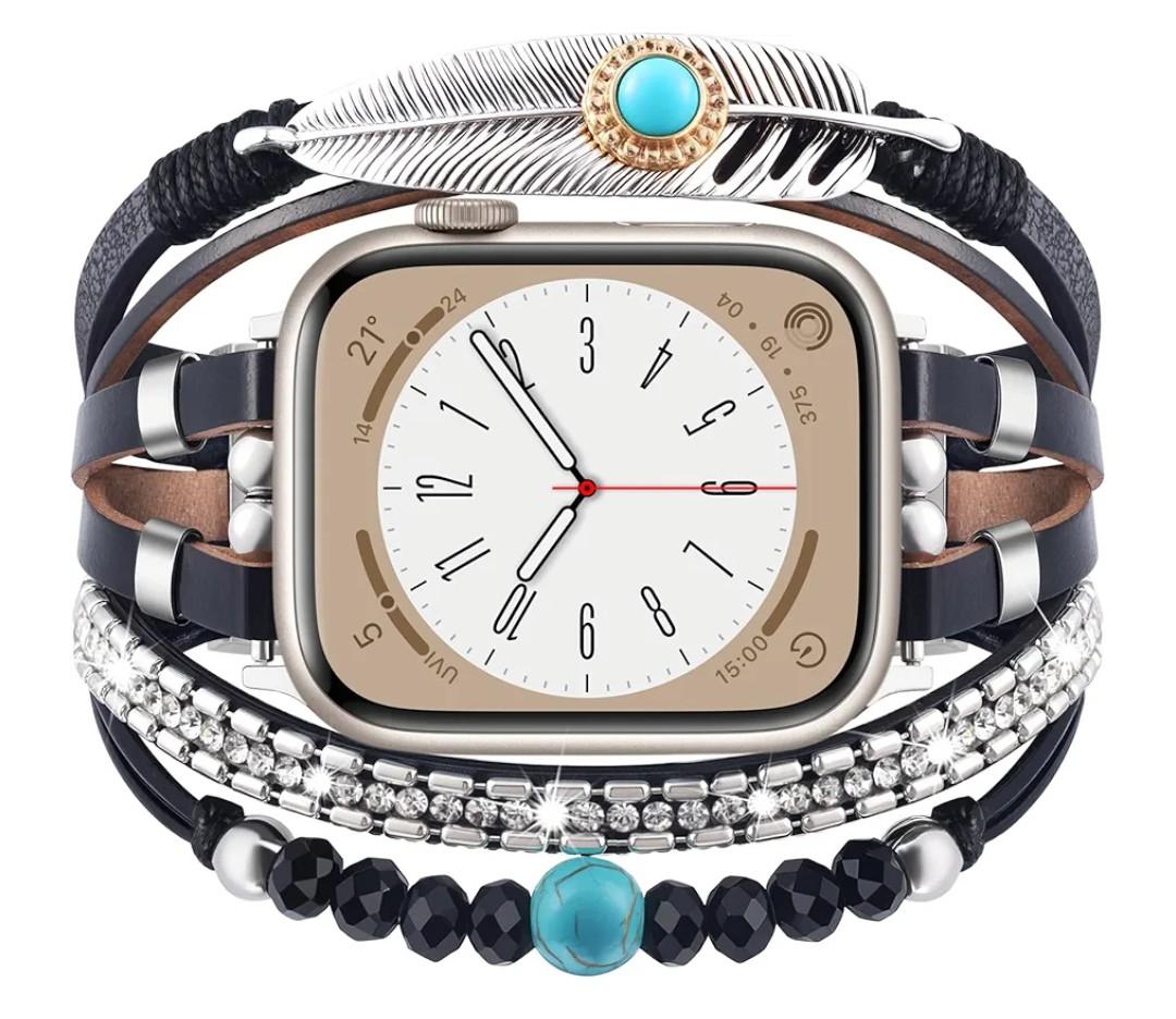 VISOOM Beaded Boho Bracelet CompatibleB For Apple Watch Bands Women 38/40/41/42mm(S10 11),Posh Multilayer Fashion Handmade Leather Wrap For iPhone iWatch Apple Watch Series 10 9 8 SE 7 6 5 4 3 2 1